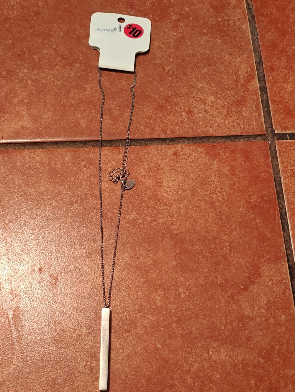 Charming Charlie Silver Vertical Bar Necklace